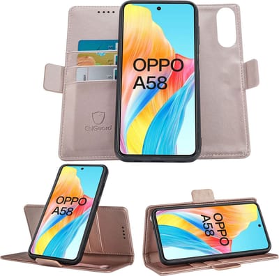 Geschikt voor Oppo A58 - Book Case Hoesje - Uitneembaar Hoesje - Magnetische Sluiting - Portemonnee Rose
