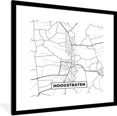 Fotolijst incl. Poster Zwart Wit- Zwart Wit – België – Plattegrond – Stadskaart – Kaart – Hoogstraten - 40x40 cm - Posterlijst