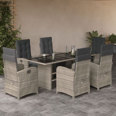 vidaXL - 7-delige - Tuinset - met - kussens - poly - rattan - grijs
