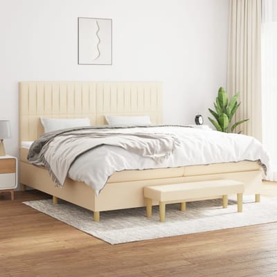 vidaXL - Boxspring - met - matras - stof - crèmekleurig - 200x200 - cm