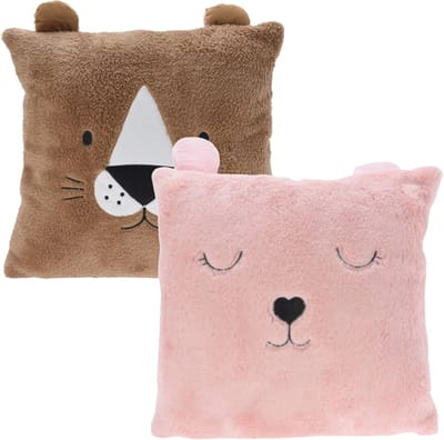 Excellent Houseware Dieren sierkussen - kinderkamer - roze / bruin - 43 cm - polyester - met oren