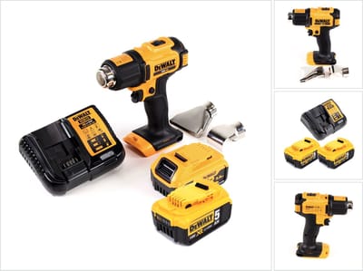 DeWalt DCE 530 P2 accu-heteluchtpistool 18V 530°C + 2x accu 5,0Ah + 1x oplader + vlak- en reflectormondstuk