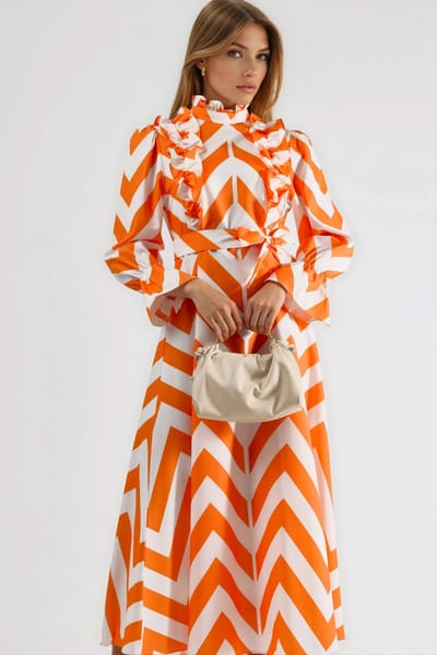 Geometrische Rimpel Maxi Jurk met Halve Turtleneck