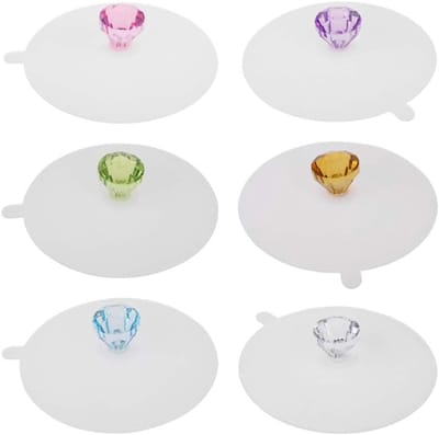 Glazen deksel met siliconen diamanten schroefdeksel voor bekers - Set van 6, 11 cm, waterdicht en hittebestendig