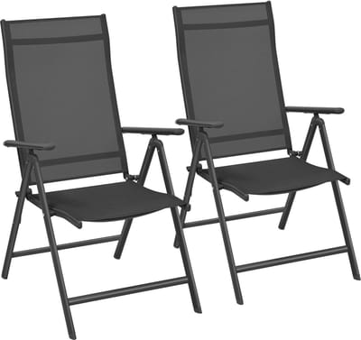 Archi Tuinstoel - Campingstoel - Set van 2 – Opvouwbaar – Aluminium frame – 8-Voudig verstelbare rugleuning – Tot 150 kg – Zwart