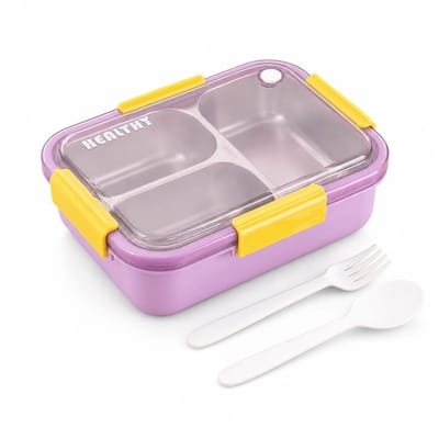 VHV-Bento Lunchbox 750ML - 3-Vaks RVS Lunchtrommel - Lekvrije Maaltijdbox met Bestekset - Duurzame Bento Box voor Werk en School - 304 Roestvrij Staal