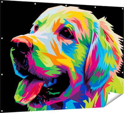 Gards Tuinposter Kleurrijke Hond - Abstract - 160x120 cm - Tuindoek - Tuindecoratie - Wanddecoratie buiten - Tuinschilderij