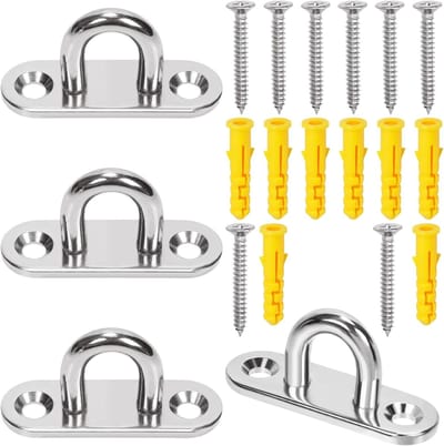 Set van 4 M5 RVS Ovalen Pad Eye Platen met Schroeven - Stevige Bevestigingshaken voor Binnen en Buiten, Perfect voor Schommels en Marine Toepassingen