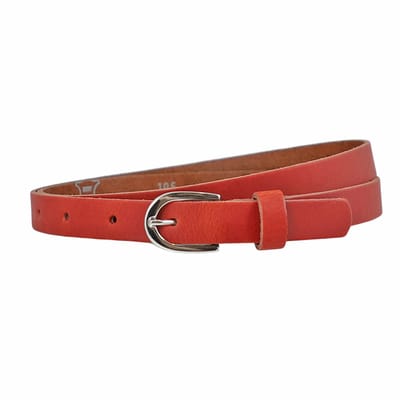 Landley Smalle Dames Riem Leer Rood - 2 cm - Leren Broekriem Smal - Vrouwen Tailleriem - Lengte totaal 130 cm / Riemmaat 115