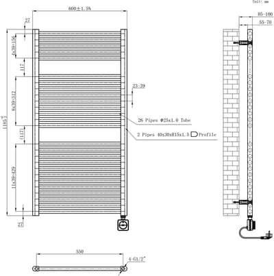 AquaVik Elektrische Radiator Värme Smart WiFi 118,5x60cm Snö Wit