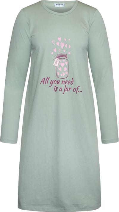 Gaubert Essential Dames Nachthemd Lange Mouw - Premium Gekamd Katoen - All you need is a jar of - Mintgroen - Maat S - GB-6815