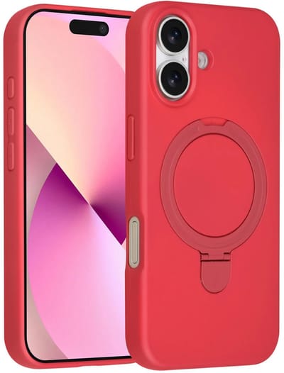 Backcover Hoesje Geschikt voor: iPhone 17 Volledig Dekkende Schokbestendige Siliconen Backcover met Ringstandaard – 360° Bescherming - Cherry Red