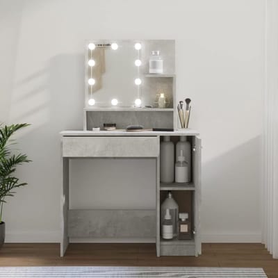 Kaptafel Set - Make-up Tafel Meisjes - Slaapkamer Inrichting - Geïntegreerde LED Verlichting - 86x35x136 cm - Beton Grijs
