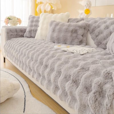 Pluche Bankhoes voor Woonkamer Warme Winter Bankhanddoek Universele Antislip Bankmat Bankdeken Bankkussen Verdikken Konijn 90X90cm maïs
