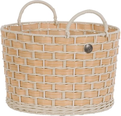 Handed by - Open ronde mand - natural look - Opbergmand - Gevlochten mand met hengsels - Willow - Small - lichtbruin - light brown