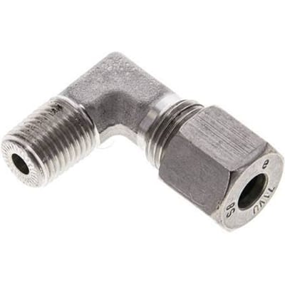 1/4'' NPT Buitendraad x 8S RVS Elbow 90deg Snijring 630 Bar DIN 2353 - FL2E-MC-ST-014N-08-S