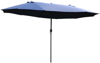 Premium Dubbele Parasol - Ovale Tuinparasol met Handslinger - Stokparasol - 455 x 270 cm - Strandparasol - Terrasparasol - Marktparasol - UV-Bestendig - Strand, Balkon, Terras & Tuin - Blauw