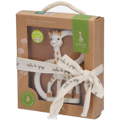 Sophie de giraf Bijtring Soft - Baby speelgoed - Kraamcadeau - Babyshower cadeau - 100% Natuurlijk rubber - In gerecyled geschenkdoosje met organic katoenen strikje - Vanaf 0 maanden - Bruin/Beige