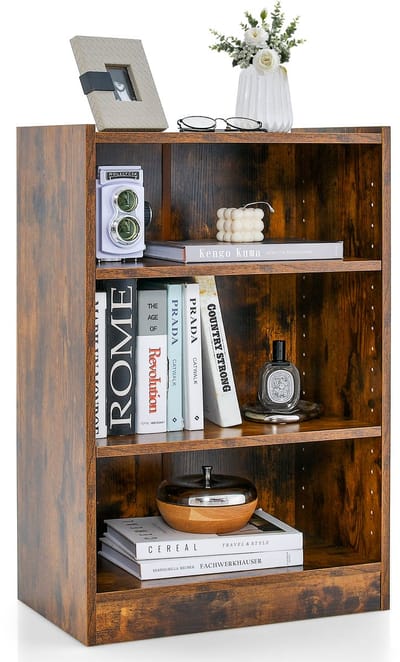 COSTWAY Boekenkast, staand rek met 3 vakken, rek met verstelbare planken, voor woonkamer, slaapkamer, werkkamer, 30 x 50 x 75 cm, vintage bruin