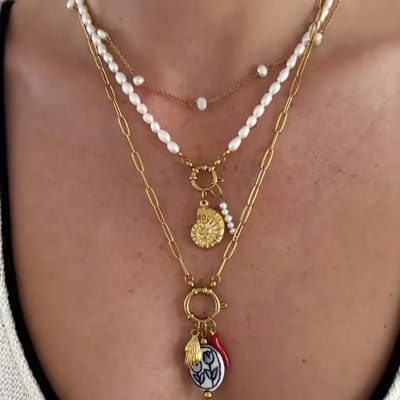 Bovista Ketting - Dames - Staal - Nep zilver - Met Hanger - 3 Stuks - Nep Goud