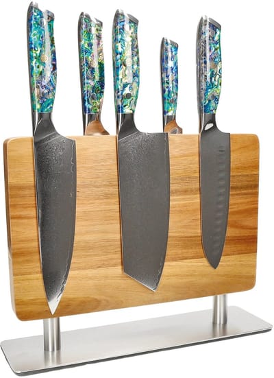 Shinrai Knives - Parelmoer Jewels 5-delige Messenset + Messenblok Stans