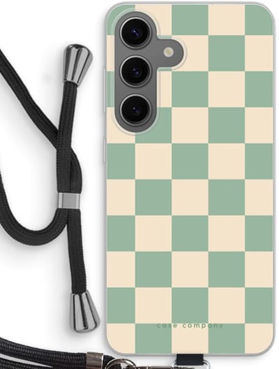 Case Company® - Hoesje met koord geschikt voor Samsung Galaxy S24 hoesje met Koord - Checkered Mint - Telefoonhoesje met Zwart Koord - Bescherming aan alle Kanten en Over de Schermrand