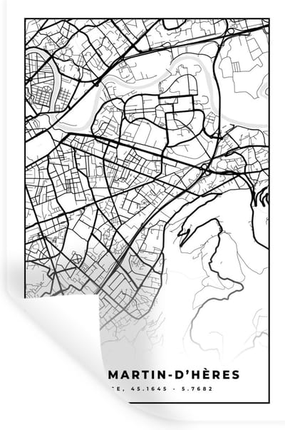 Muurstickers - Sticker Folie - Stadskaart – Plattegrond – Kaart – Saint-Martin-d'Hères - Frankrijk - Zwart wit - 20x30 cm - Plakfolie - Muurstickers Kinderkamer - Zelfklevend Behang - Zelfklevend behangpapier - Stickerfolie