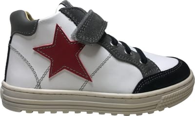 Naturino - Penshaw - Mt 32 - velcro elastiek rode ster hoge lederen sneakers - wit/grijs/zwart