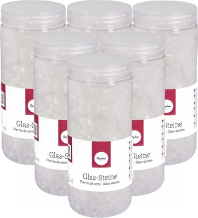 5x potje rayher decoratie steentjes - glas - transparant - 475 ml - bloempotten/vazen deco kleine stenen 4-10 mm