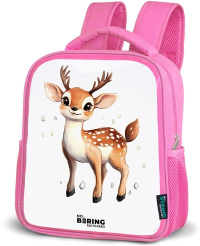 NoBoringSuitcases.com® - Rugzak roze - Schooltas meisjes - Jong hertje met gewei en witte stippen - Kinder rugtas meisje - Boekentas kind - Kinderrugzak voor school - Schoolrugzak