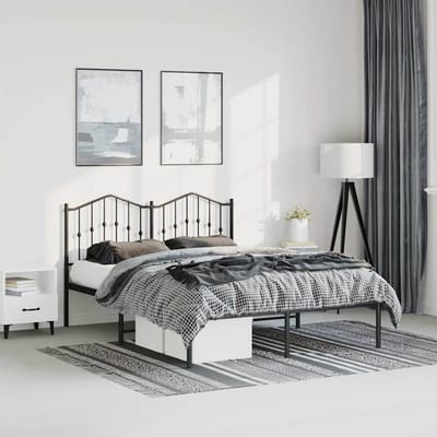vidaXL - Bedframe - met - hoofdbord - metaal - zwart - 135x190 - cm