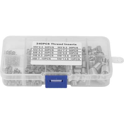 Kit d'outils de réparation de filetage pour manchons de vis en fil d'acier inoxydable, 240 pièces white