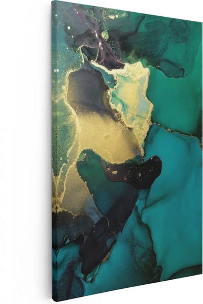Artaza Canvas Schilderij Abstracte Kunst - 20x30 cm - Klein - Wanddecoratie Woonkamer - Muurdecoratie Goud - Kamer Accessoires