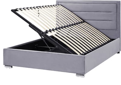 ROUEN - Bed met opbergruimte - Donkergrijs - 140 x 200 cm - Fluweel