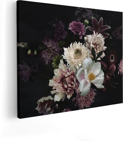 Artaza Canvas Schilderij Stilleven Met Bloemen - 50x40 cm - Muurdecoratie Bloemen - Wanddecoratie Woonkamer - Kamer Accessoires