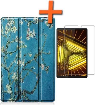 Hoesje - Geschikt voor Lenovo Tab M10 FHD Plus (2e / 2nd Generatie) - Met Screenprotector - Trifold Bookcase - Hard Cover - Hardcover Book Case - Tablet Hoes - Bloesem