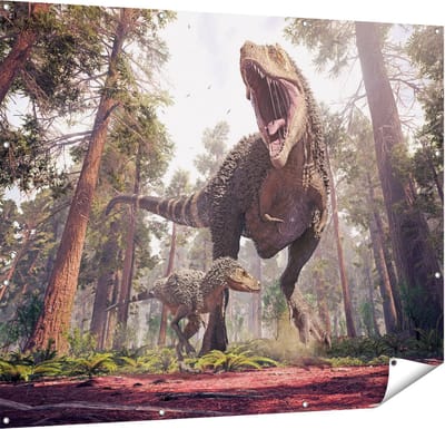 Gards Tuinposter Tyrannosaurus Rex Dinosaurus - T-Rex - 150x120 cm - Tuindoek - Tuindecoratie - Wanddecoratie buiten - Tuinschilderij