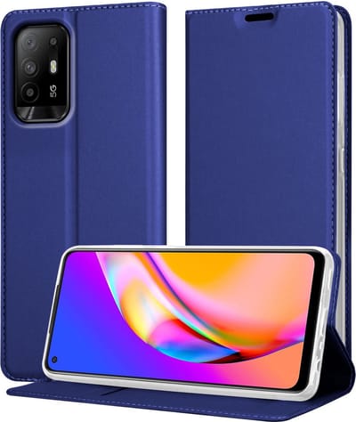 Cadorabo Hoesje geschikt voor Oppo A94 5G in CLASSY DONKER BLAUW - Beschermhoes met magnetische sluiting, standfunctie en kaartvakje Book Case Cover Etui