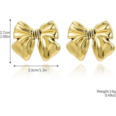 1 paire de boucles d'oreilles à tige en acier inoxydable avec nœud en métal pour femmes et filles, plaqué or 18 carats, joli ensemble de bijoux de piercing, cadeau beige
