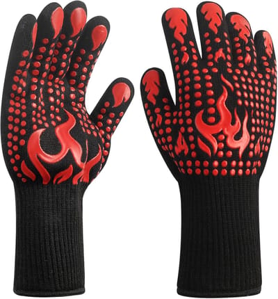 Gevingerde Ovenhandschoenen – Hittebestendig tot 800°C & Slijtvast – Zwarte Antislip Barbecuehandschoenen van Silicone – Geschikt voor Oven, Grill en Bakken – Ideaal Cadeau – Rood