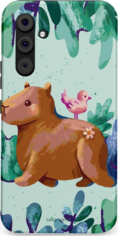 Casetastic Hoesje Geschikt voor Samsung A54 (5G) - Stijlvolle Beschermende Duo-layer Case - Capibara Vogeltjes Vriend