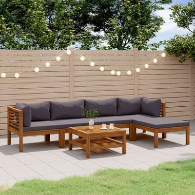 vidaXL - 6-delige - Loungeset - met - kussens - massief - acaciahout