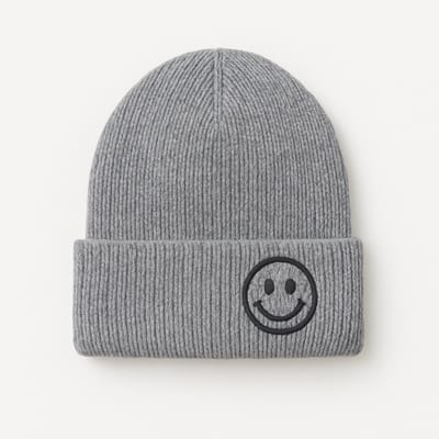 Hidzo Beanie - Muts - Smiley - Polyester - Grijs - Kindermuts