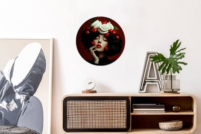 WallCircle - Wandcirkel - Muurcirkel - Vrouw - Kersen - Slagroom - Aluminium - Dibond - 30x30 cm - Binnen en Buiten