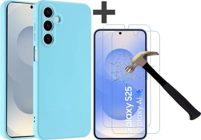 Hoesje geschikt voor Samsung Galaxy S25 hoesje zacht siliconen met 2 Stuks gehard glas Screenprotectors- Arara backcover - Blauw
