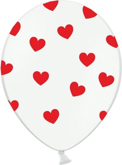 Partydeco - Ballonnen wit hartjes rood 6 stuks