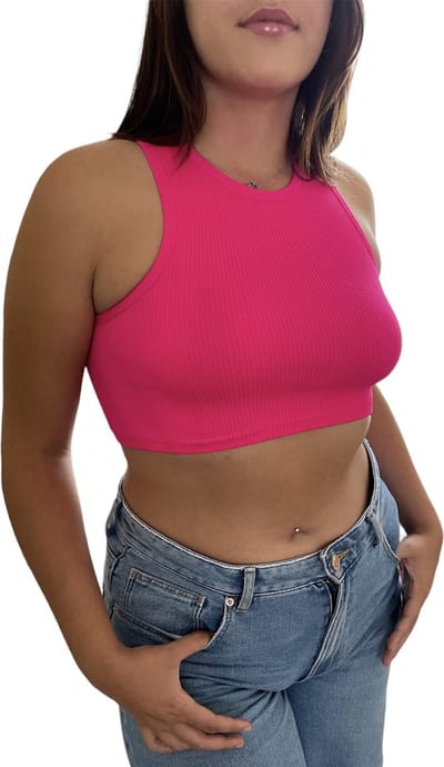 ASTRADAVI Casual Wear - Geribbelde Crop Tops Dames - Mouwloos Tanktops - Roze Fuchsia / Small