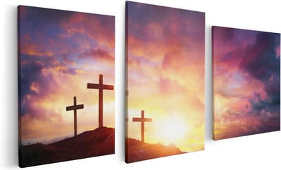 Artaza Canvas Schilderij Drieluik Kruisiging van Jezus Christus - Drie Kruisen - 120x60 - Foto Op Canvas - Canvas Print