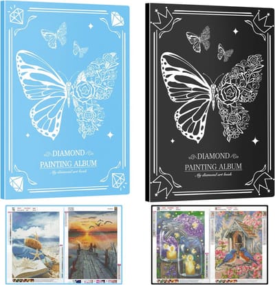 PromoHome 2-delige Diamond Painting fotoalbum, 2 stuks, A3 Diamond Painting map met 60 doorzichtige hoezen, A3 diamond painting map, accessoires voor diamantschilderen