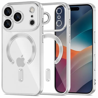 Backcover hoesje Geschikt voor: iPhone 17 Pro - met geïntegreerde Camera lens bescherming [magnetische hoes] compatibel met MagSafe Dames Heren - Zilver